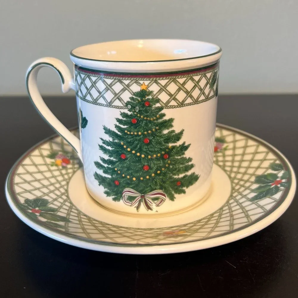 Mikasa Christmas Story Cup and Saucer Set Vintage Heritage Tea Flat Cup CAB08